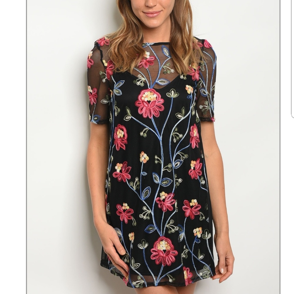 Embroided Floral Sheer mini dress